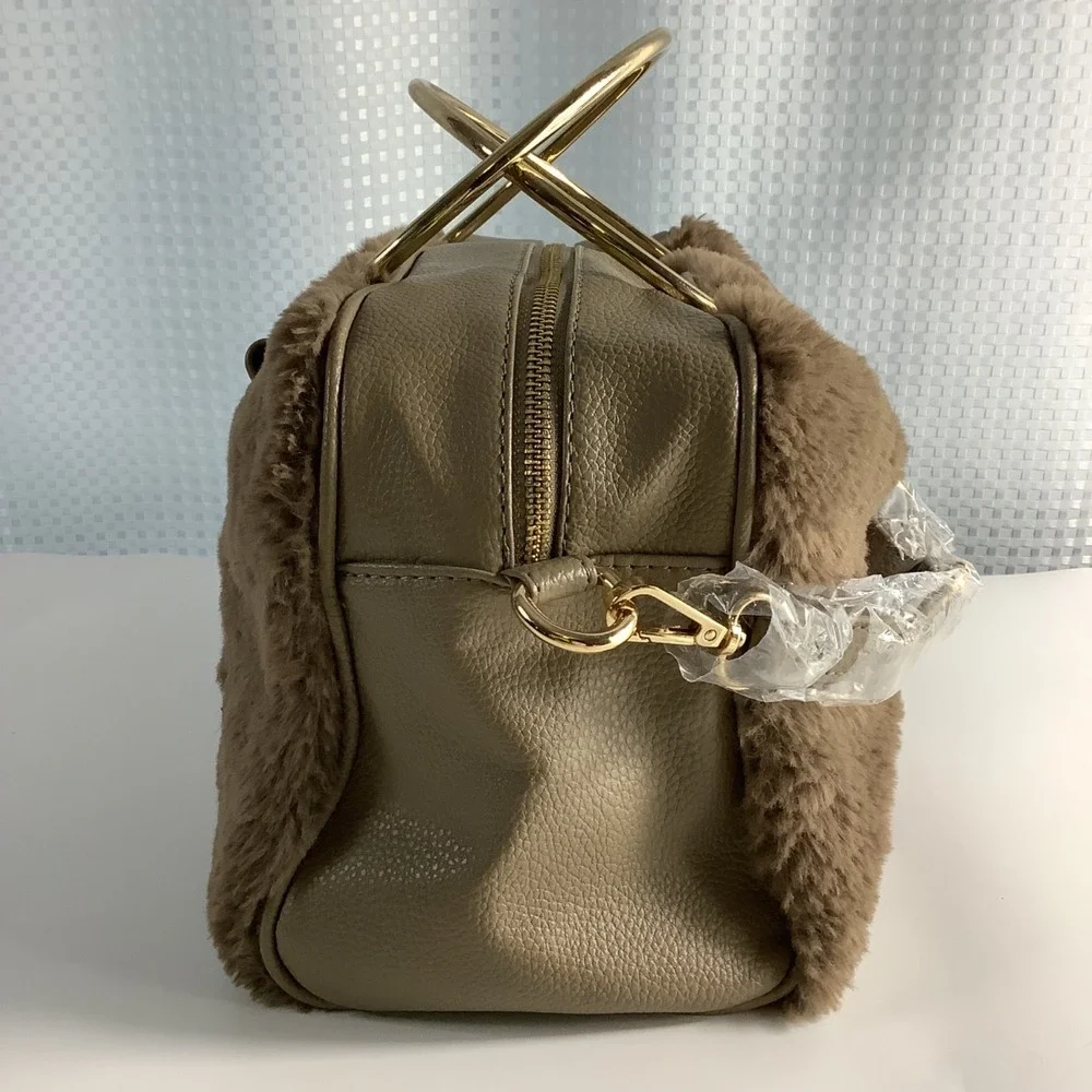 Bebe‎ Handbag Brown Leather & Faux Fur Satchel Dee Dee